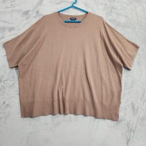 Splendid Sweater Womens L Tan Short Sleeve Oversized Dolman Knit Pullover Casual